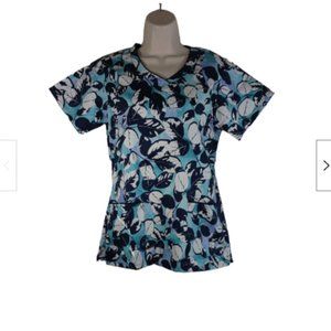 White Swan Bio Womens Scrub top Size XXS Leaf Reflections Cotton Flower Print